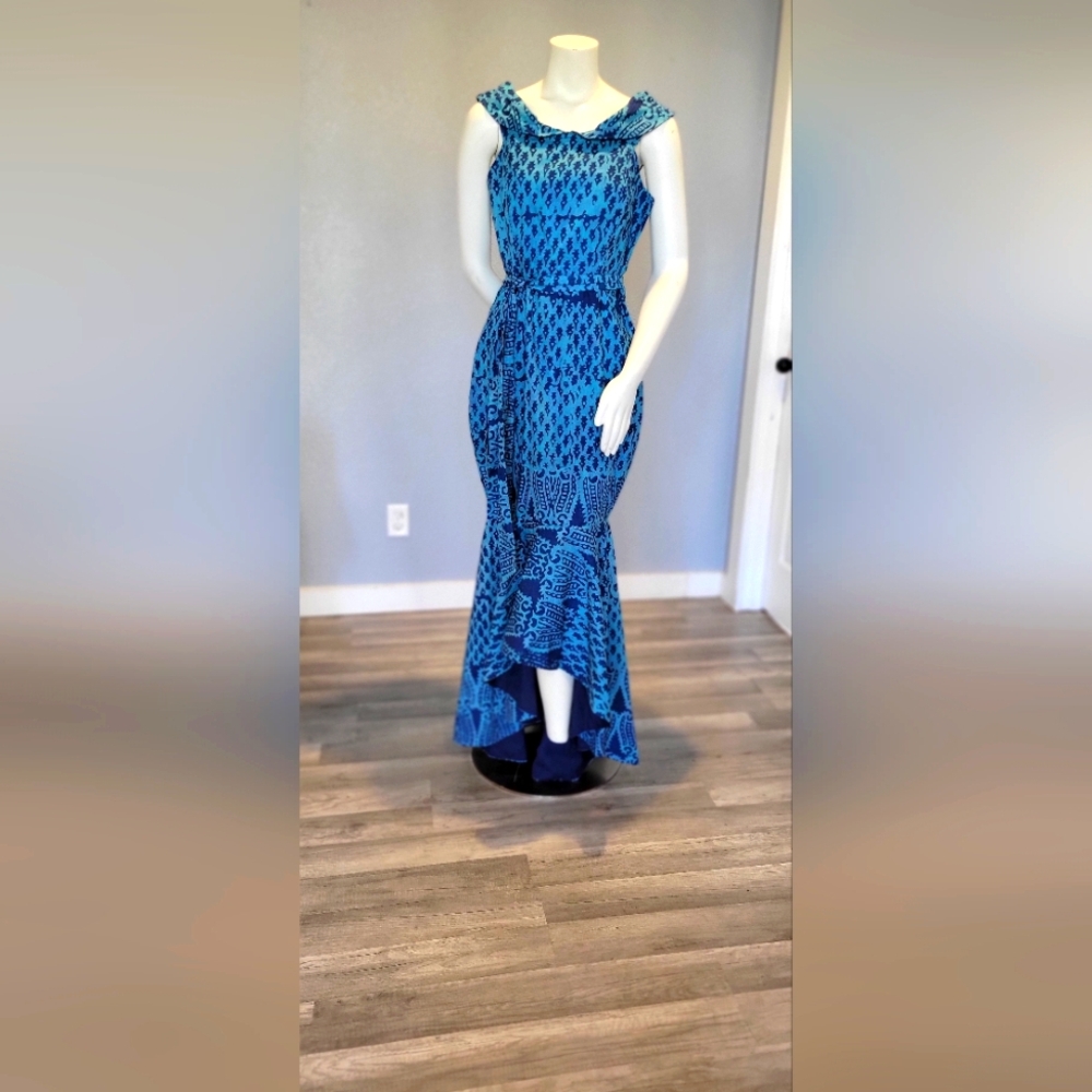 Elegant Blue Patterned Women's Dress 100% Cotton SizeS/M Measures In Descripcion